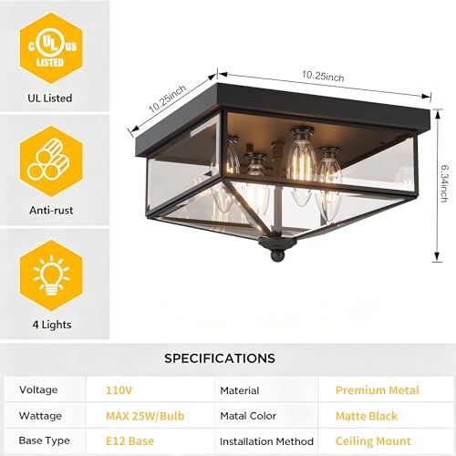 Farmhouse Style Square Flush Mount Ceiling Light