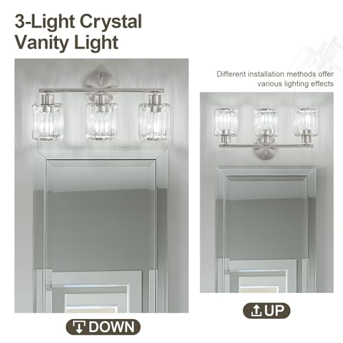 Modern Brushed Nickel Crystal Bathroom Light Fixtures