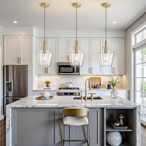 Seeded Glass Pendant Lighting for Kitchen Island Foyer 1 Pack Gold 8 Inch