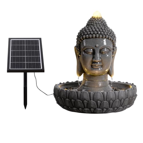 Solar Powered Buddha Statue Water Fountain Outdoor