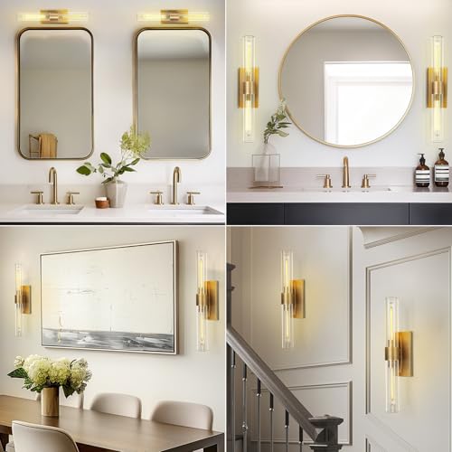 Modern Brass and Glass Wall Sconces (2 Count)
