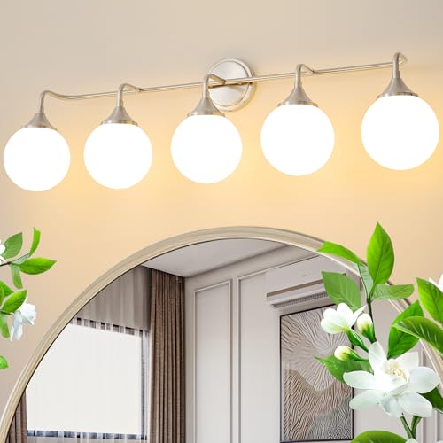 Brushed Nickel Bathroom Light Fixtures Over Mirror Vanity 5