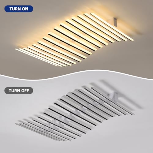 15 Lights Linear Modern Ceiling Light with Remote Control 43.3 inch Dimmable LED Chandelier Semi Flush Mount Light Fixture for Dining Room Kitchen Island Living Room