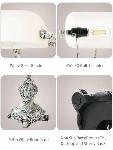Retro White Matted Glass Bankers Desk Lamp