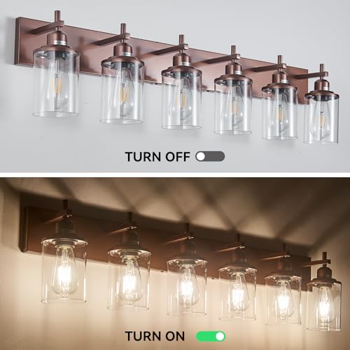 6 Light Bronze Bathroom Light Fixtures Over Mirror