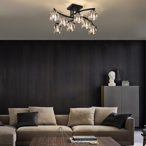 Crystal Semi Flush Mount Ceiling Light with 8