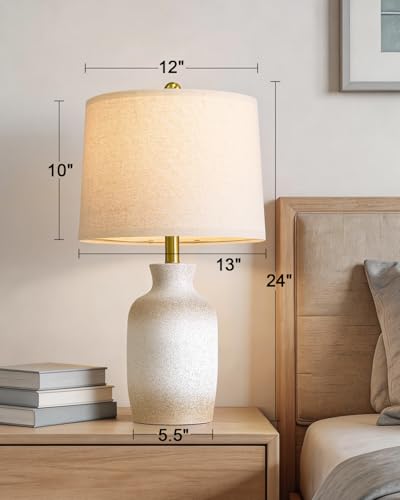 24'' Farmhouse Ceramic Table Lamp with Natural Textured Finish