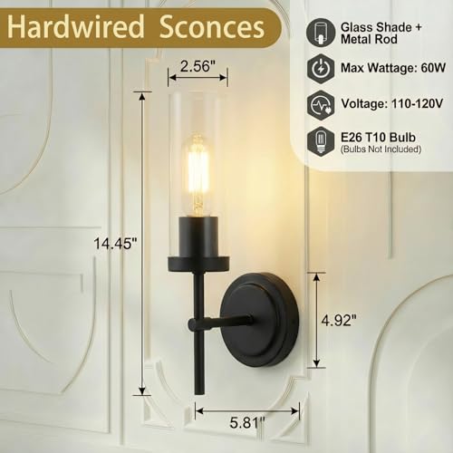 Hardwired Black Wall Sconce Set of 2 Bathroom Sconces Vanity Light