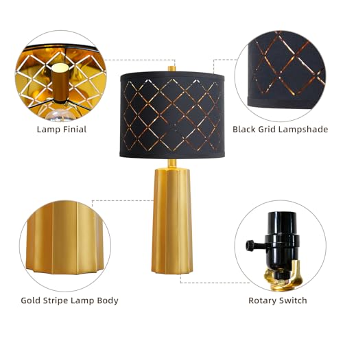 24" Modern Table Lamp for Living Room Bedroom Black Grid Shade