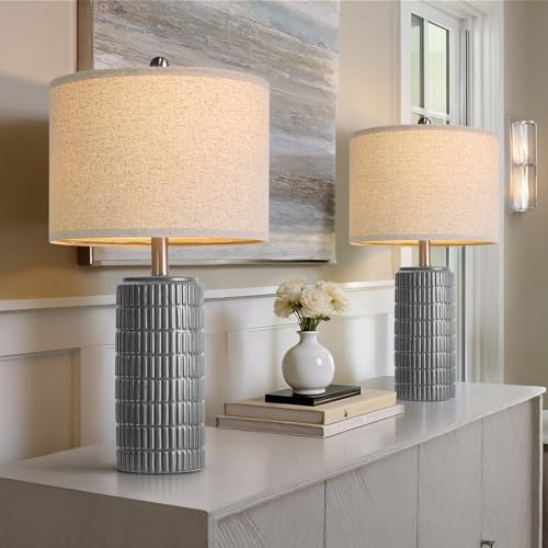 23" Ceramic Dark Gray Table Lamps Set of 2 for Living Room (2 Count)