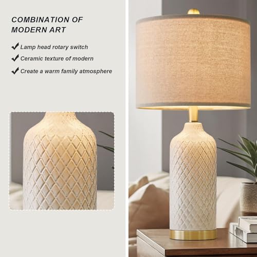 24.25" Table Lamps Set of 2 Modern White Ceramic Lamps Living Room Bedroom (2 Count)