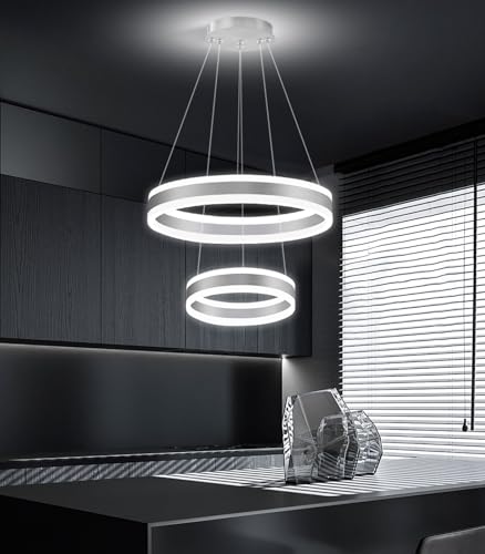 D7.8''+15.7'' Modern Ring Chandelier for Dining Room LED Dimmable Pendant Lighting for Living Room Foyer Bedroom Entryway 3000K