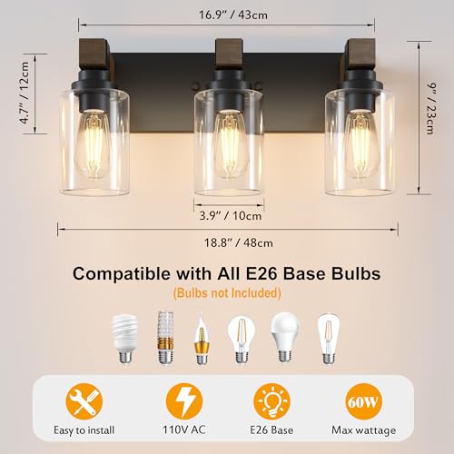 Farmhouse 3 Light Bathroom Vanity Light Fixtures