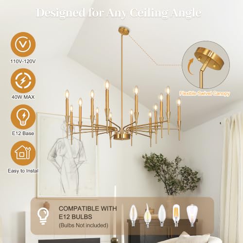 Dining Room Chandelier Light Fixture 14 Lights Gold Modern Chandeliers