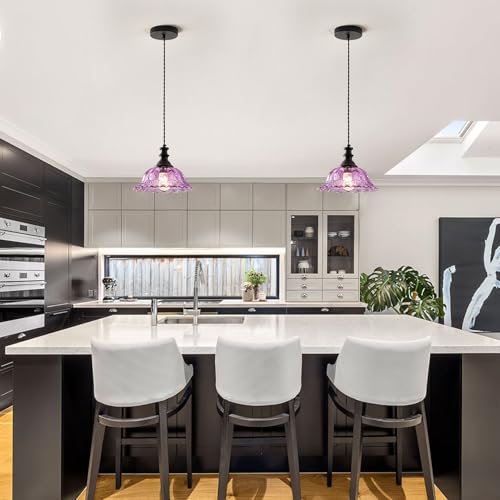 Glass Pendant Lights Modern Pendant Lighting Fixtures Hanging Lamp for Kitchen Island Bedroom Dining Room Coffee Shop Hallway Black and Purple