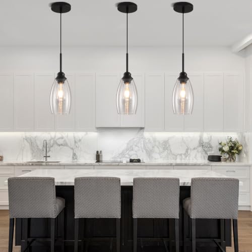3 Lights Industrial Pendant Light with Glass Shade Matte Black Pendant Lighting Adjustable Industrial Retro Style Hanging Light