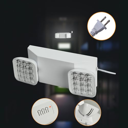 Plug in Emergency Lights for Business Home Power Failure 4Hours 300lm LED Commercial Emergency Light Fixtures with Battery Backup Rechargeable Adjustable Two Heads AC85