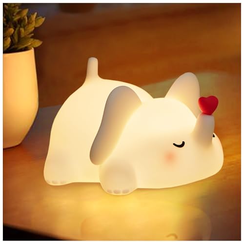 Silicone Elephant Night Light for Kids Room Dimmable Rechargeable Nursery Animal Nightlight Gifts for Women Girls Boys Room Decor 3 Level Brightness Toddler Bedroom Bedside Touch Lamp
