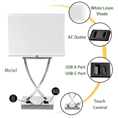 3 Way Touch Dimmable Bedside Lamp 21.38" with USB