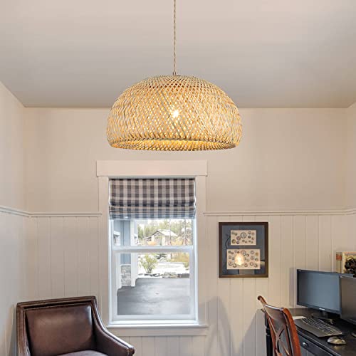 Bamboo Large Plug in Pendant Light with 14ft Handmade Woven Light Cord