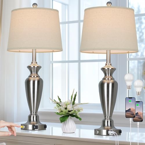30" Tall Silver Table Lamps Set of 2 for Living Room (2 Count)