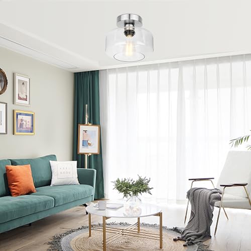 Industrial Semi Flush Mount Ceiling Light Brushed Nickel