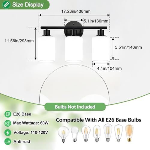3 Light Bathroom Light Fixtures (3 Count)