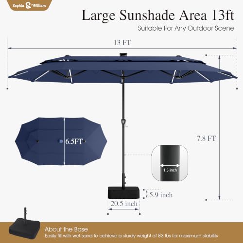 13ft 2 Tier Patio Umbrella with Solar Lights&Base