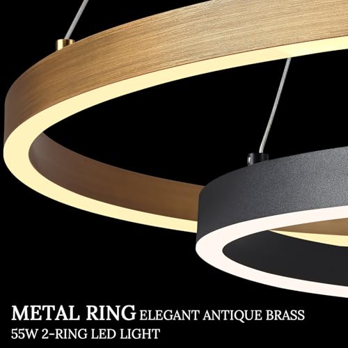 2 Ring LED Chandelier Black Gold Chandeliers for Dining Room Dimmable