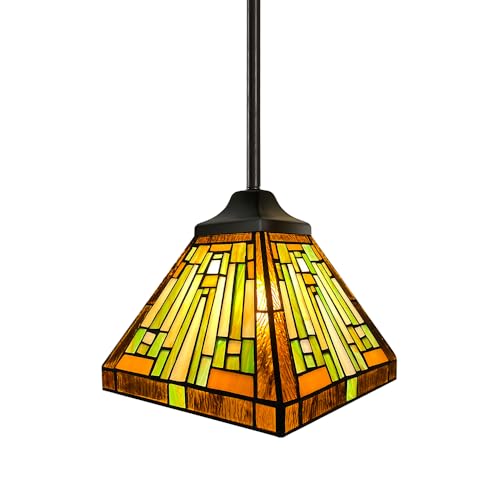 Tiffany Lamp Antique Amber Brown Stained Glass Pendant Light