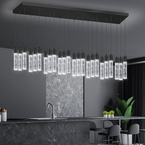 24 Lights Modern Crystal Chandeliers LED Pendant Light for Kitchen Island Dining Room Entrance Foyer Living Room 6000K Black