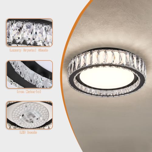 15 Inch Modern Dimmable LED Crystal Flush Mount Ceiling Light