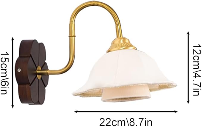 French Art Wall Light Fixture Nordic Walnut Wood Wall Sconce with White Double Layer Fabric Shade, Wabi Sabi Japanese Style Home Deco Lighting Fixture Gold Retro Indoor Hardwired Sconces