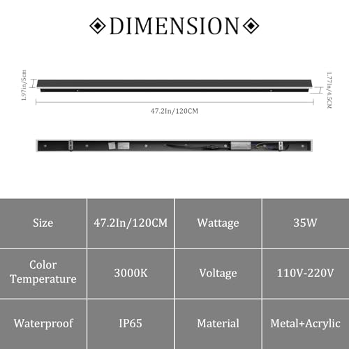 2 Pack 47.2In Long Outdoor LED Wall Lights IP65 Waterproof Black Modern Exterior Light 3000K for Courtyard Patio Porch (2 Count)