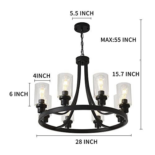 Black Wagon Wheel Chandelier 8 Lights