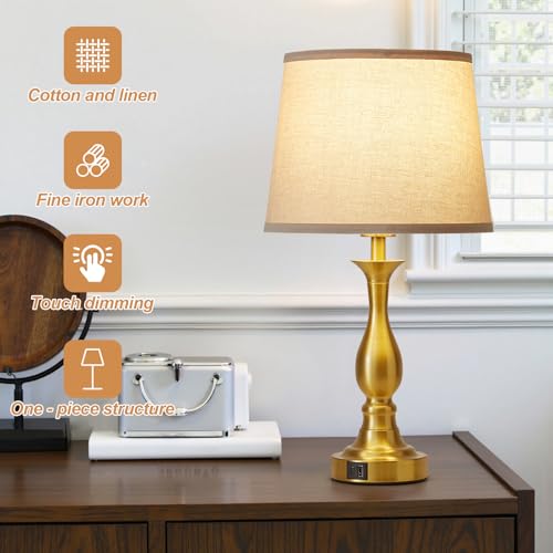 Bedside Table Lamp Touch Control Bedroom Lamps with USB A and C Charging Port 3 Way Dimmable Touch Lamps for Nightstand Living Room Bedroom Dorm Home Office Reading (2 Count)