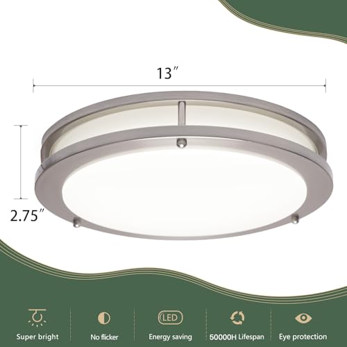 13.01inch LED Flush Mount Ceiling Light Fixture Remote Dimmable Matte Black (2 Count)
