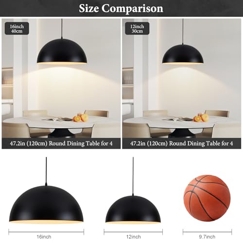 16" Black and White Industrial Pendant Lighting for Kitchen Island