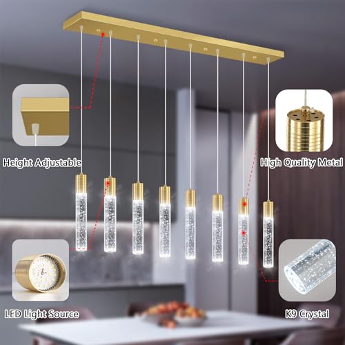8 Lights Modern Crystal Chandeliers for Kitchen Island Pendants Lighting Fixture for Dining Room LED Ceiling Light for Hallway Foyer 6000K Sliver