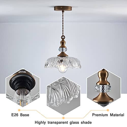 Vintage Glass Pendant Light Fixture Brass Modern Adjustable Chandelier Farmhouse Hanging Light for Hallway Porch Kitchen Bedroom Coffee Shop Dining Room Island