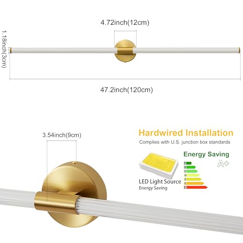 Gold Wall Sconces Set of 2 Hardwired LED Vanity Light 47"