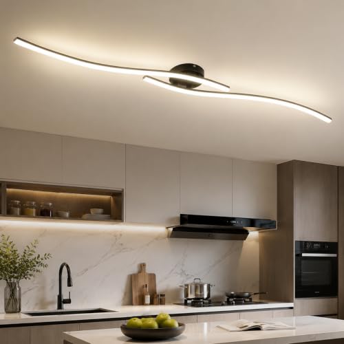 47.24Inch Linear Ceiling Light 4000K Black Modern Ceiling Light Fixture Long Flush Mount Ceiling Lamp for Hallway (2 Count)