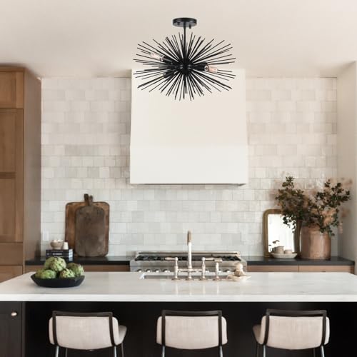 20in 4 Lights Black Sputnik Ceiling Light Fixtures Over Table