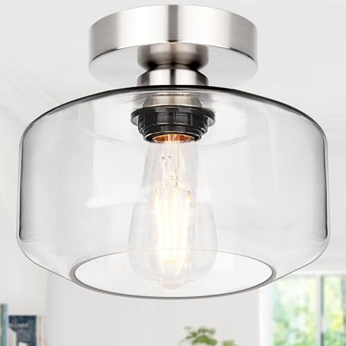 Industrial Semi Flush Mount Ceiling Light Brushed Nickel