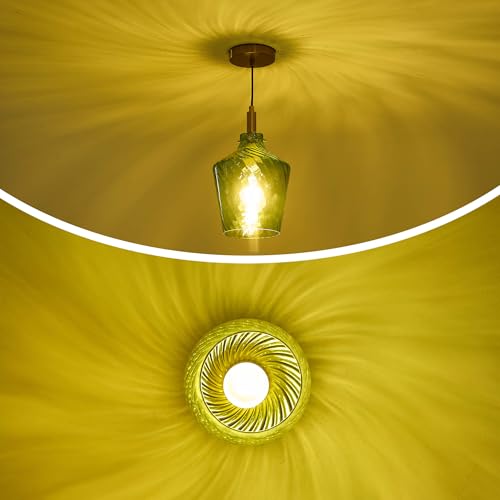 Stripes Green Glass Pendant Light for Kitchen Island Gold 8 Inch 1 Pack