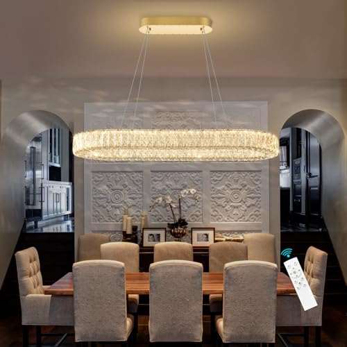 L40 xW16 Modern Oval Crystal Chandelier Glam Dimmable Crystal Ceiling Chandeliers for Dining Room Kitchen Island Glod
