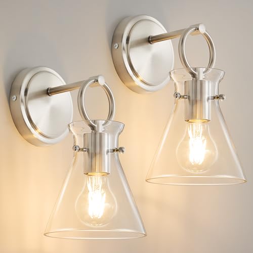 Wall Sconces 2 Pack Vanity Light Fixture for Bathroom Nickel