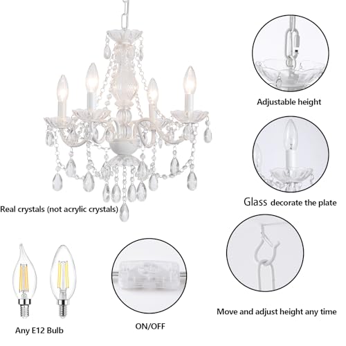Plug in Crystal Ceramic White Chandelier