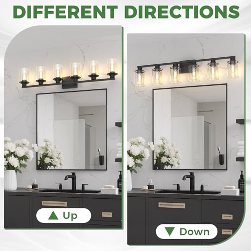 6 Light Black Bathroom Vanity Light Fixture Over Mirror