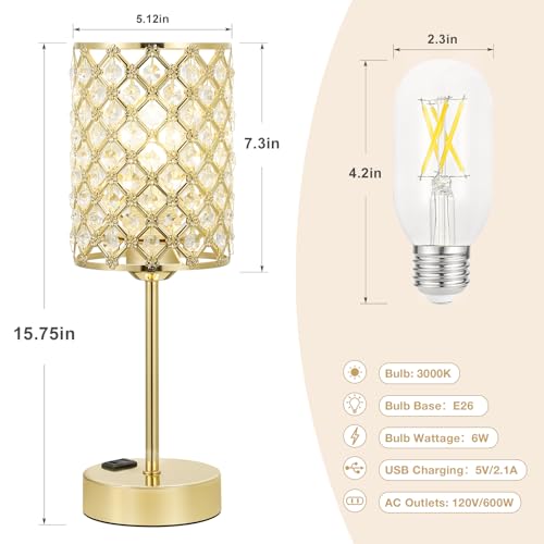 Gold Touch Control Crystal Table Lamp Set of 2 (2 Count)